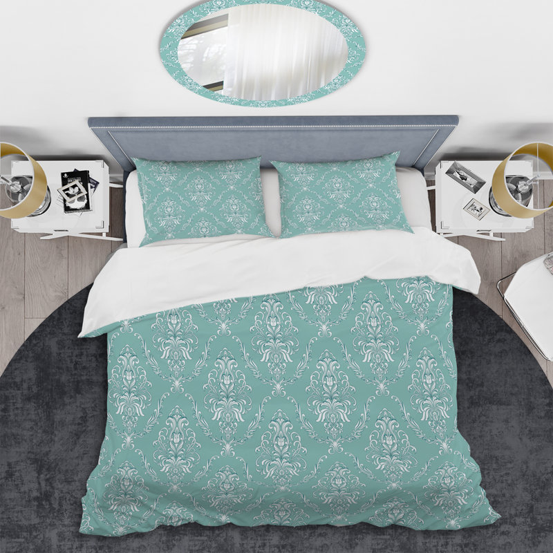 Damas vert - ensemble de housse de couette abstrait - microfibre de polyester