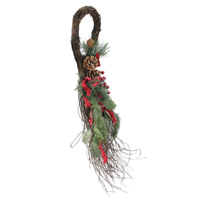 24" Pine Cones and Evergreen Springs Artificial Christmas Teardrop Swag - Unlit