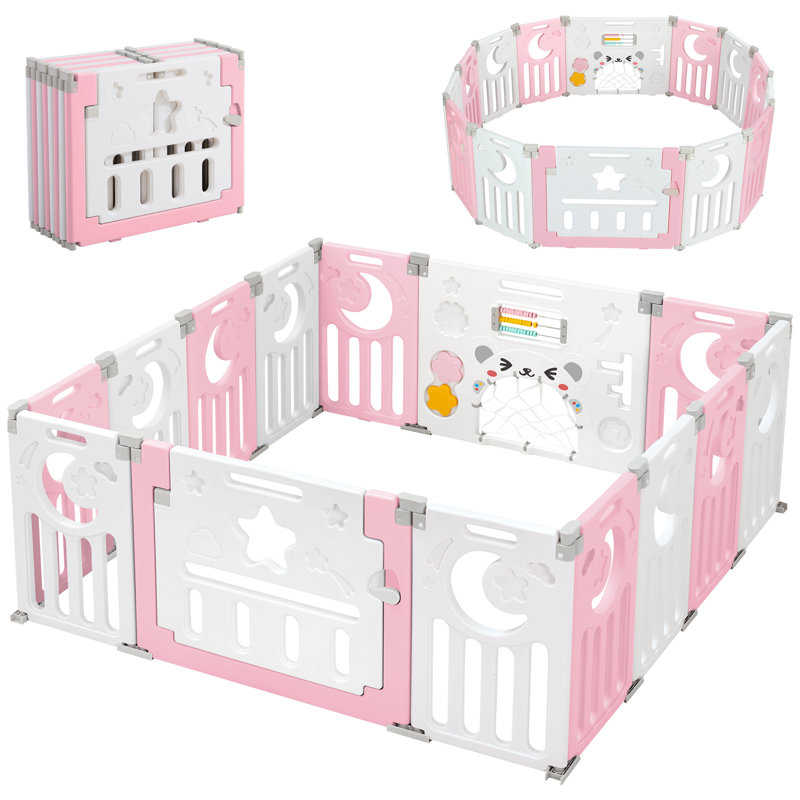 Parc pour bébé Safe Foldable, Rose / blanc, H 24 po x l 60 po x P 60 po