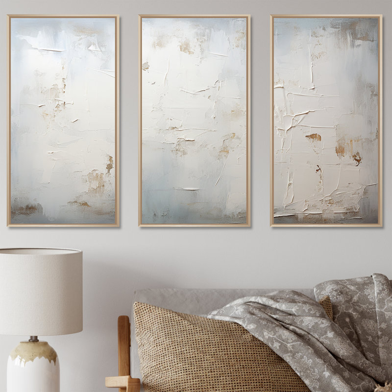 Abstract Empty Canvas Horizon - Minimalism Wall Decor Set, 28" H x 36" W x 1" D, Natural Floater Framed