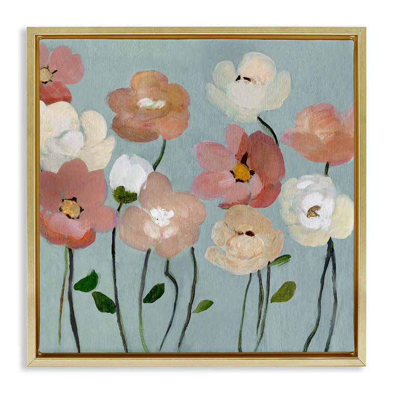 Cadre flottant Soft Mixed Blossoms, design par Charity Henderson, H 25 po x l 25 po, Cadre flottant métallique doré