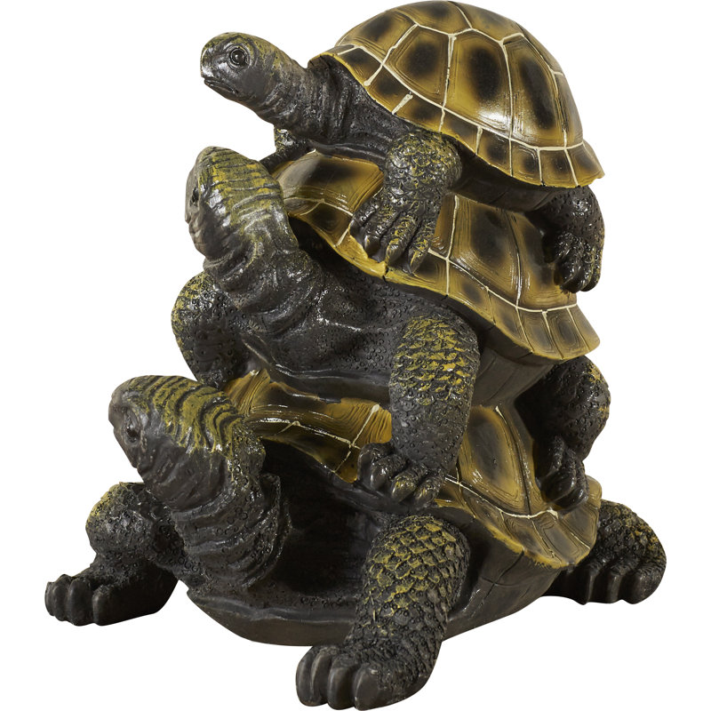 Medium Hand-Painted Resin Stacked Turtle Garden Statue