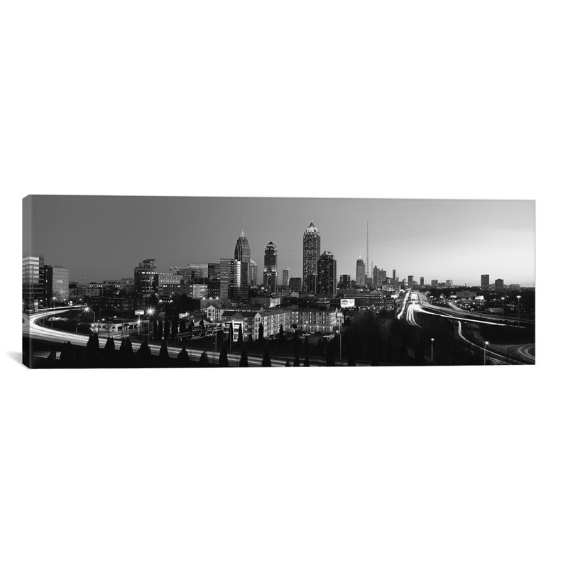 «Panoramic Atlanta Skyline Cityscape», reproduction de photo sur toile, H 20 po x l 60 po x P 1,5 po, Cadre noir