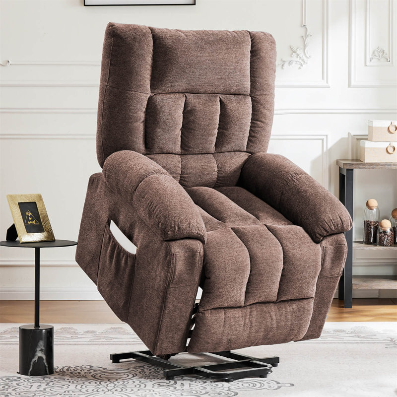 Oversized Power Lift Recliner Chair, Large Electric Recliner With Massage,, Side Pockets, Brown