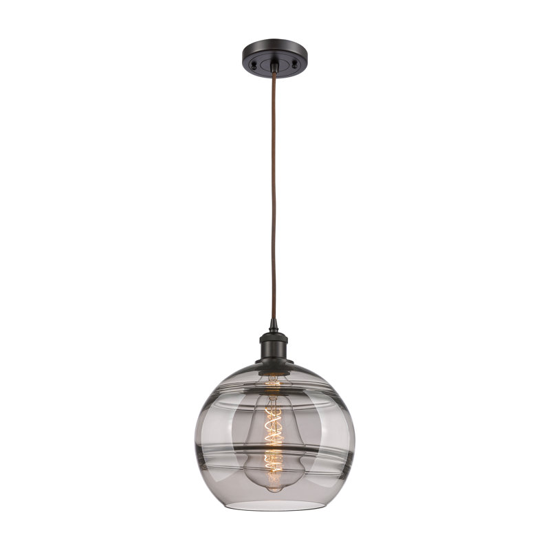 Luminaire suspendu 1 lumière Ballston Natick, H 11,63 po x l 10 po x P 10 po, Gris fumée clair, Bronze huilé