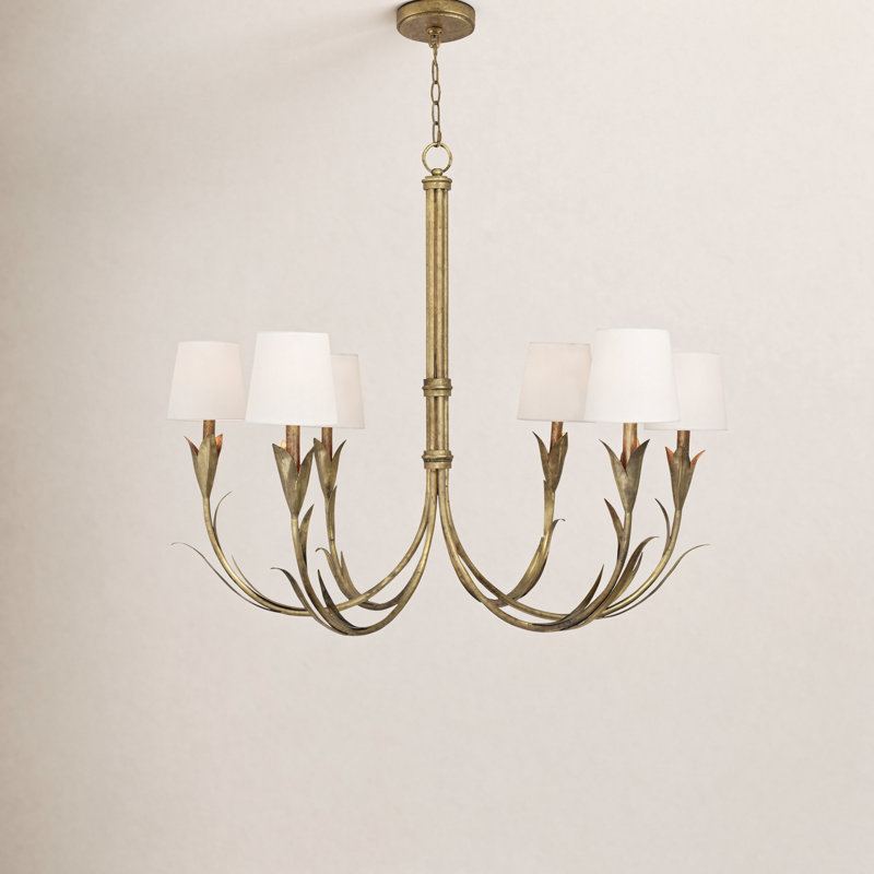 River Reed 6 - Light Chandelier, Antique Gold Leaf