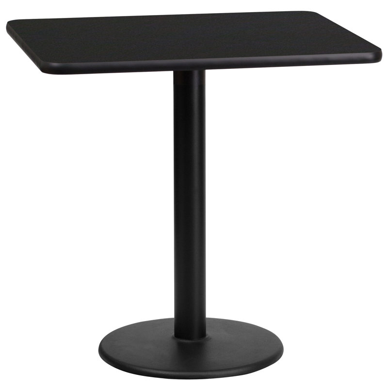 Rectangular Laminate Dining Table Top with Round Base, 31.12" H x 30" W x 24" D, Black