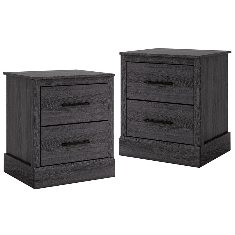 Set Of 2 18.5'' Farmhouse Nightstand w/2 Drawers Compact Size End Table Living Room, Dark Grey Oak