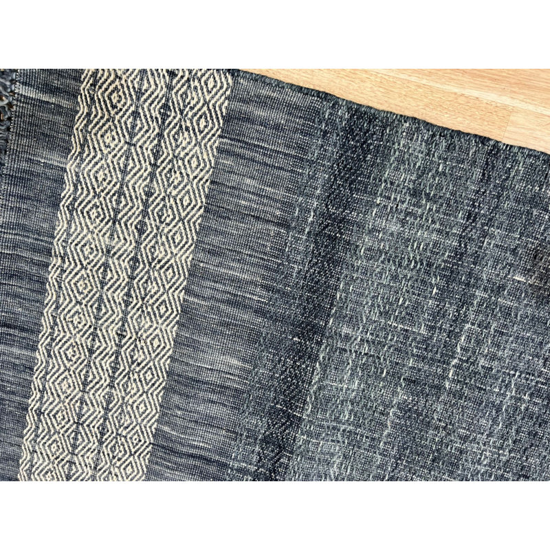 Tapis contemporain en laine tissé à plat bleu