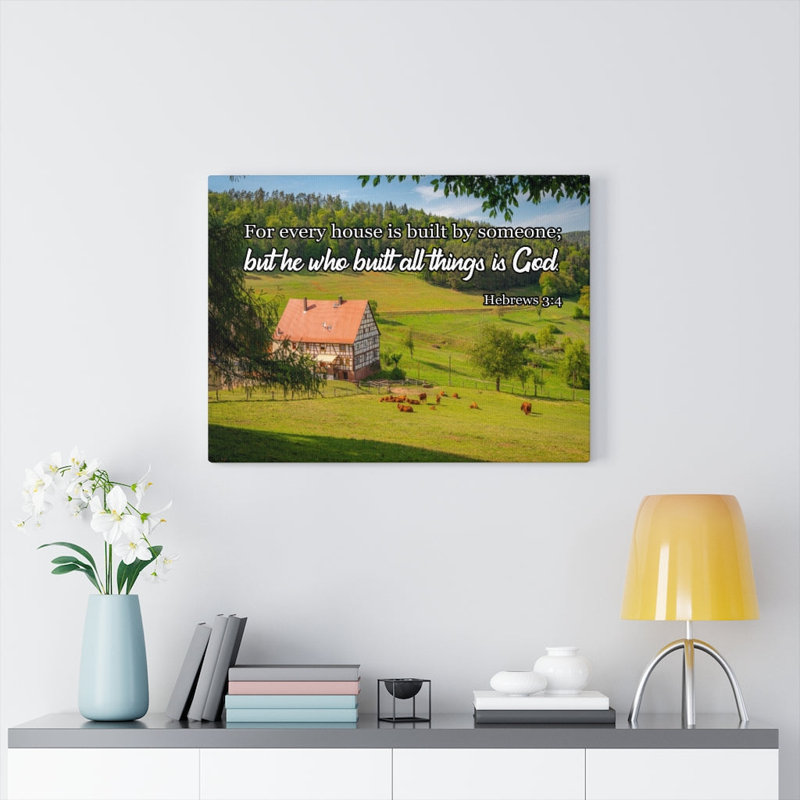 «God Construit All Hebrews 3: 4 Christian Wall Art Bible Verse Print» prêt à être accroché, H 18 po x l 24 po x P 1,25 po