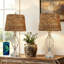 Lampe de table 26 po Boho en métal blanc antique avec abat-jour tissé à la main à 3 voies et USB pour le salon de la chambre à coucher (ensemble de 2)