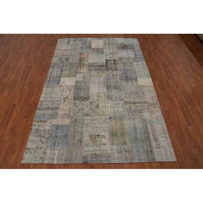 Distressed Wool Geometric Patchwork Area Rug 7x10