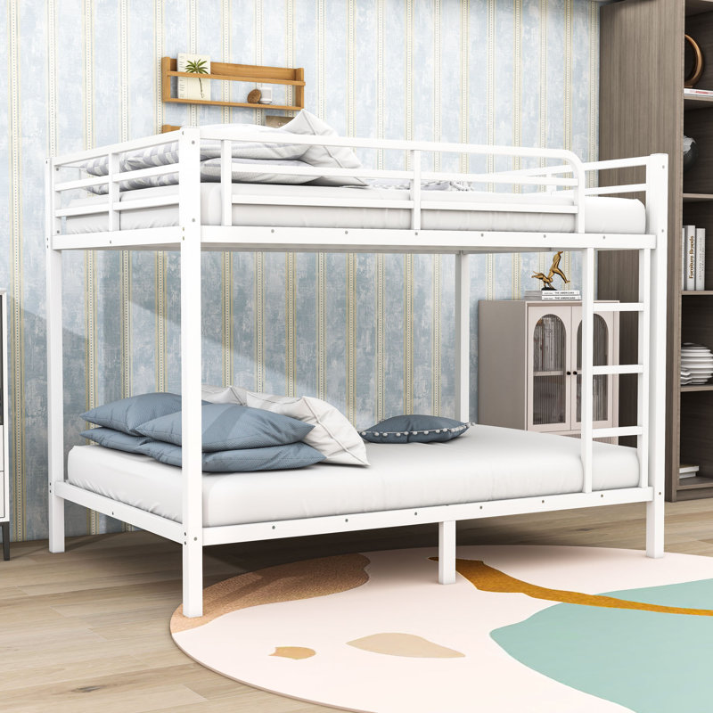 Full XL Over Full XL Metal Bunk Bed With Ladder