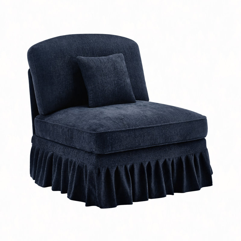 Armless Sofa Chenille W/1 Pillow, Blue