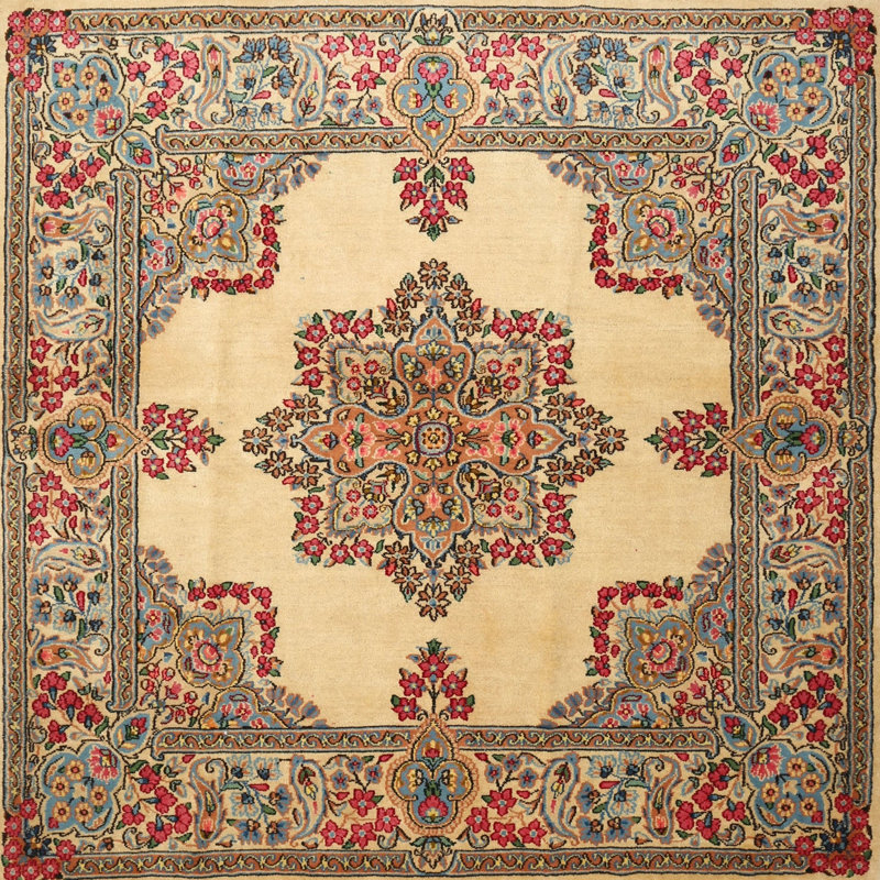 Tapis rouge/crème/gris traditionnel Orpington, Carré 4 pi