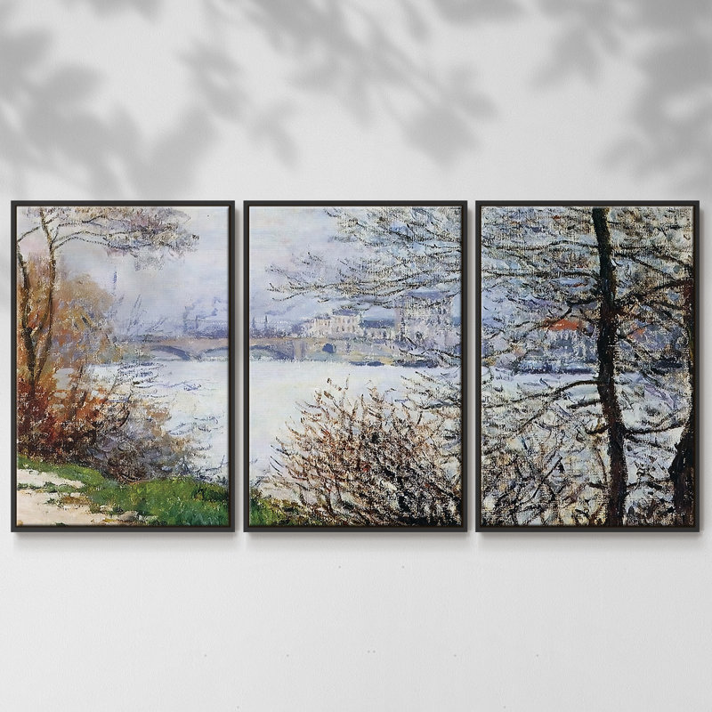 Les rives de la seine, île de la Grande - Toile encadrée multi-pièces, H 24 po x l 48 po x P 2 po, Noir