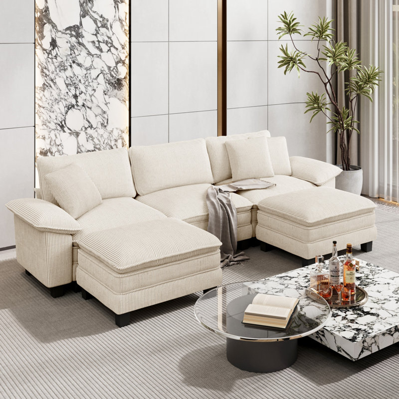 Sofa & Chaise, 5, Beige Corduroy