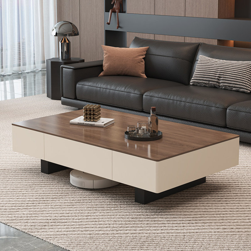 Table basse Modern, H 16,5 po x L 55,1 po x l 27,6 po, Beige/noir