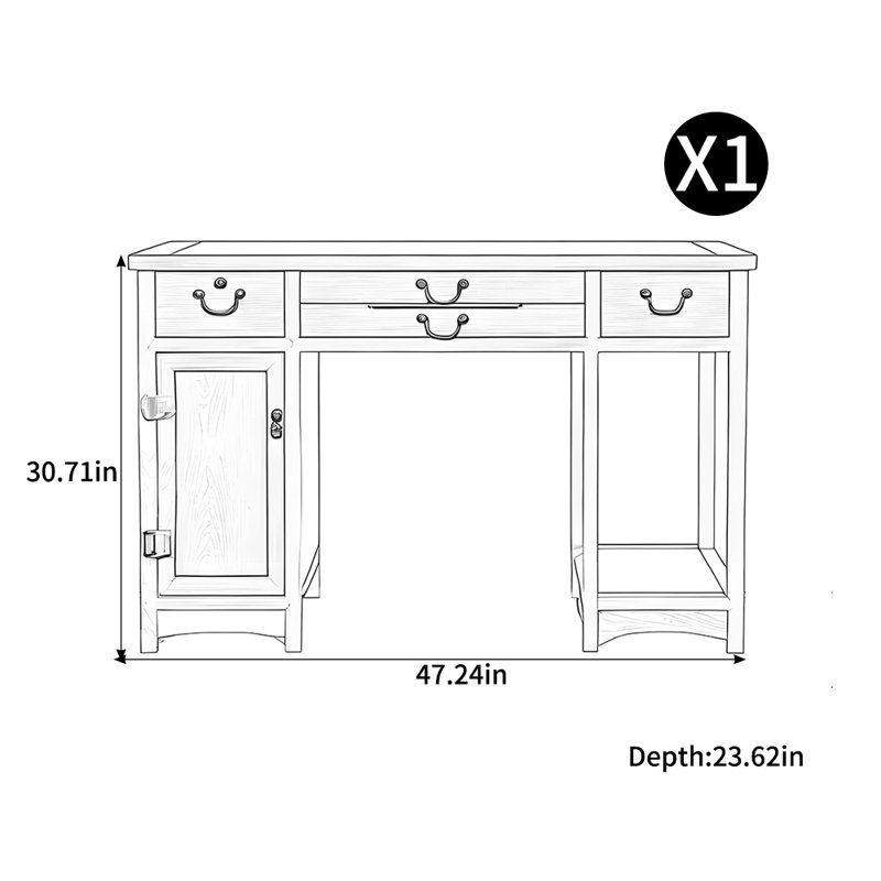 Bureau d'ordinateur de style chinois, H 30,71 po x l 47,24 po x P 23,62 po