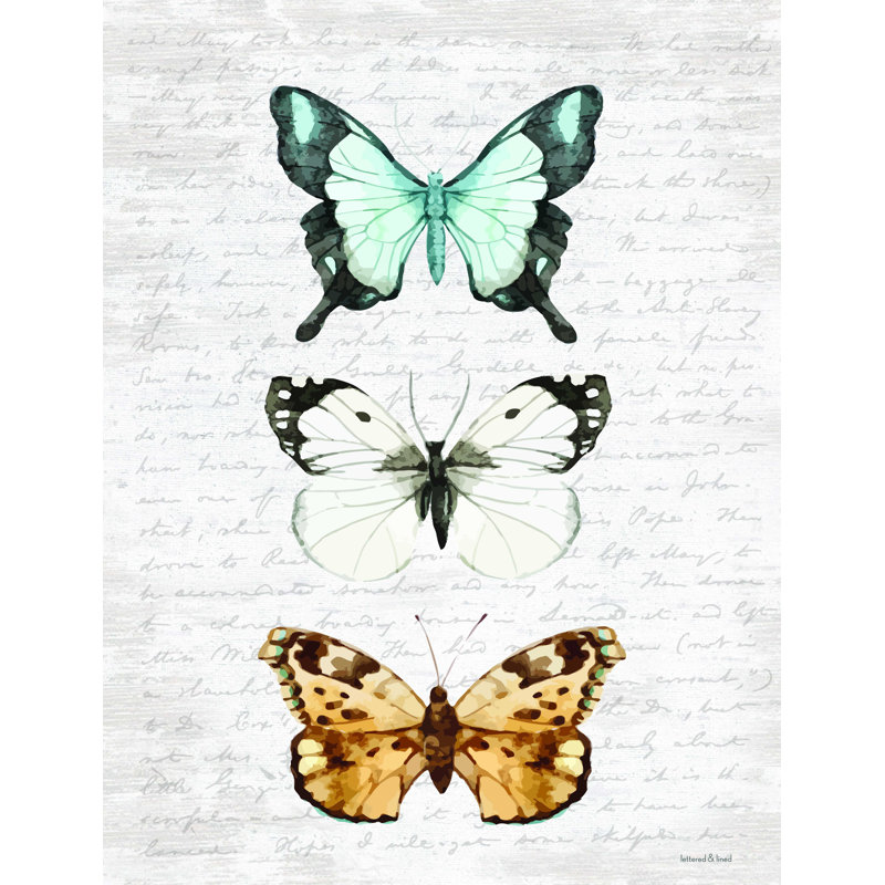 Butterfly Trio - reproduction sur toile, H 16 po x l 12 po