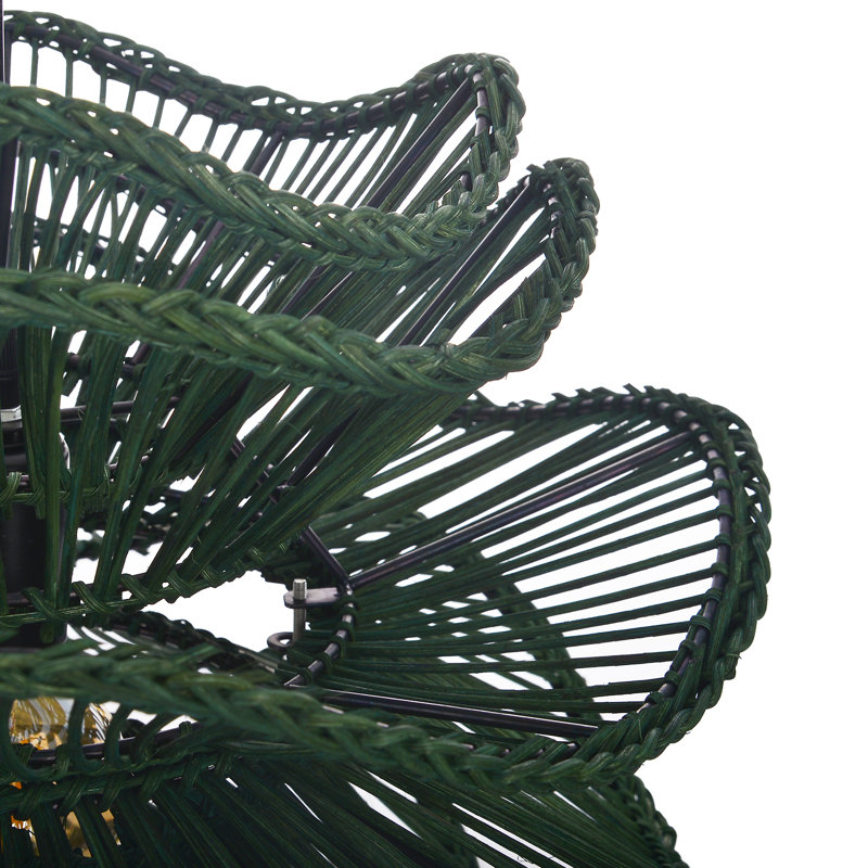 1-Light Pendant Lights Green Flower Rattan, 17.52" H x 19.69" W x 19.69" D