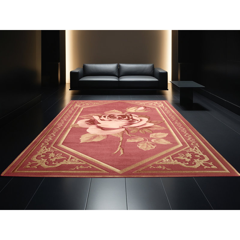 Soft Plush Festa Valentines Modern & Contemporary Abstract Area Rug in Red – Rose Binding, 2x4