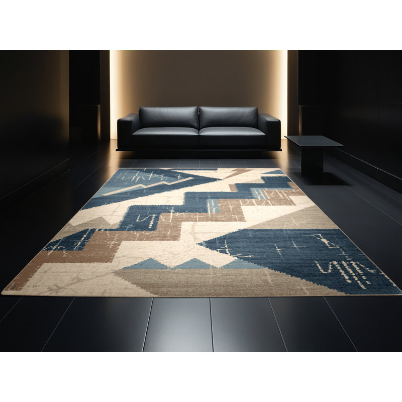 Tapis gris moelleux doux à motif de blocs d'inspiration mondiale Cozine, 5 x 7