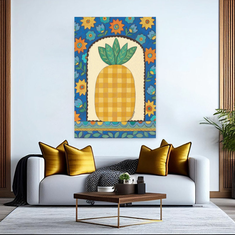 Damier ananas, art floral de fruits contemporain, H 60 po x l 40 po