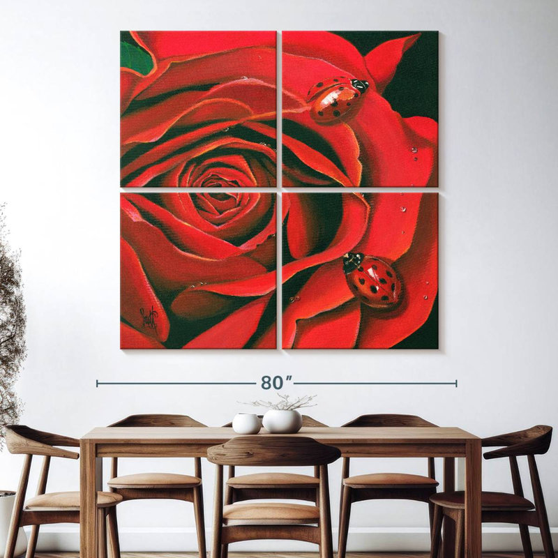 Harnek fleur rouge et insectes, H 74 po x l 74 po