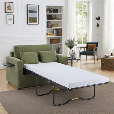 Sleeper Sofa Loveseat Sofa With A Foldable Mattress, A Foldable Side Table, A Side Storage Pocket And Two Usb Ports