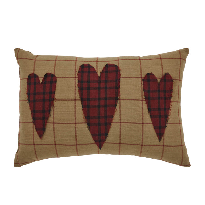 Burgundy Heart Applique Rectangular Cotton Pillow 9.5x14