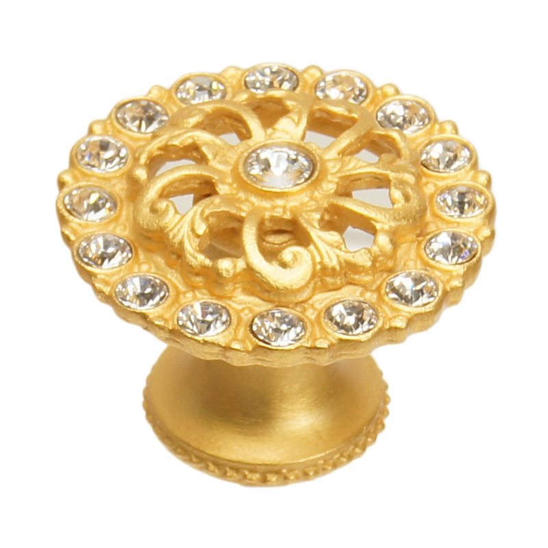 Poignée ronde Caché avec pied évasé et cristaux Swarovski transparents platine, Doré