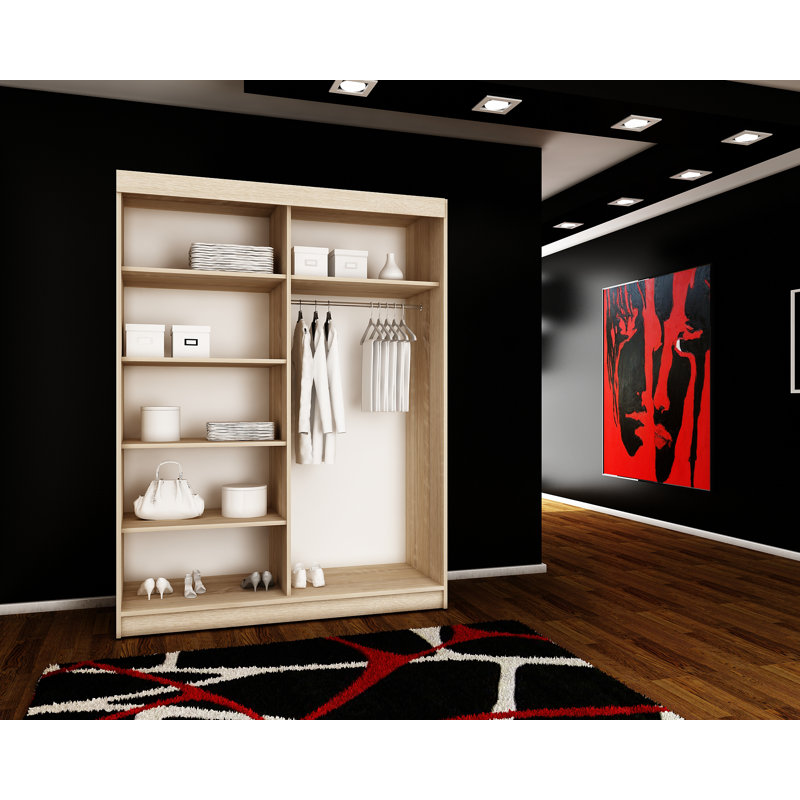 Pemberly 2 Door Solid + Manufactured Wood Wardrobe, Walnut/Black