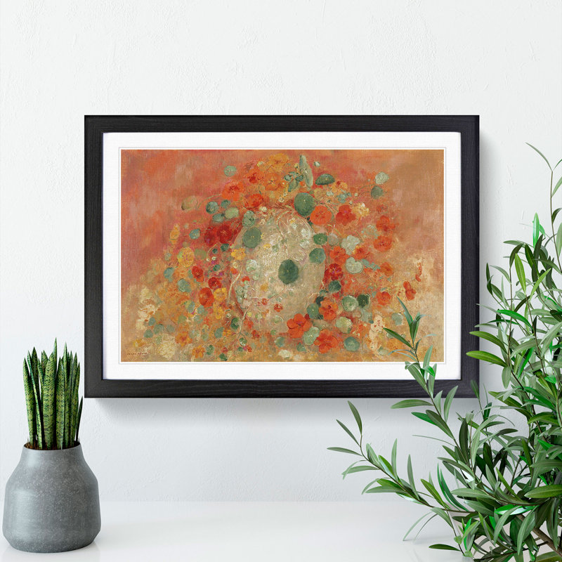 Nasturtiums by Odilon Redon - Picture Frame Painting Print on MDF, Black Framed, 48cm H x 65cm W x 2cm D