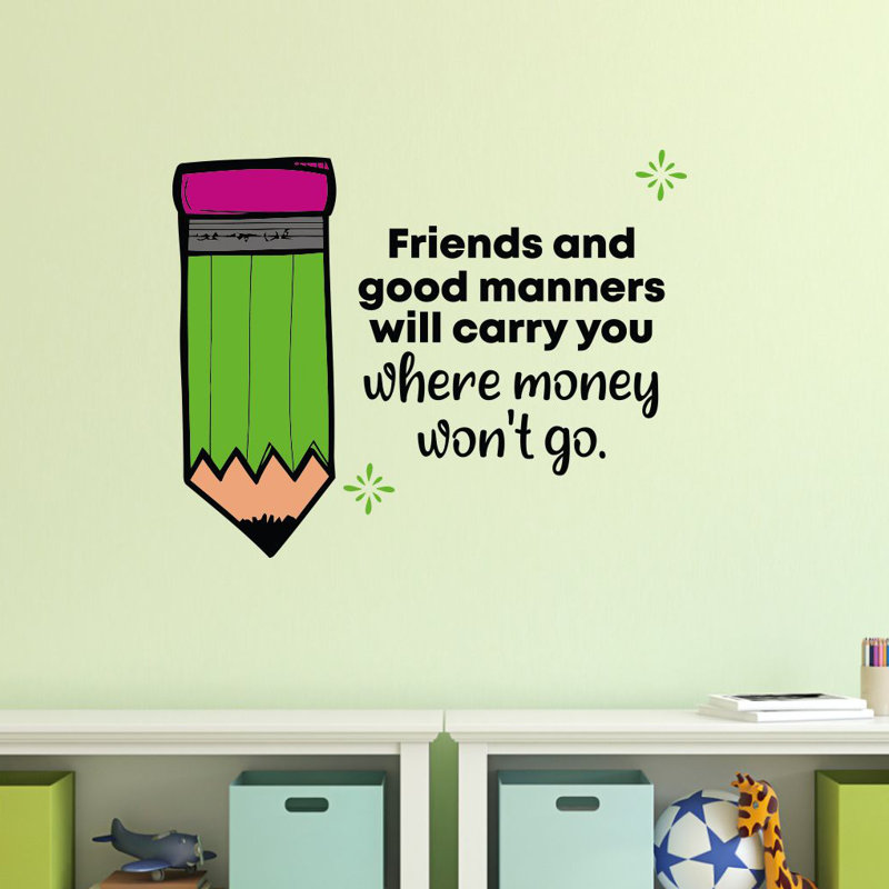 Décalcomanie murale citations de dessins animés « good mœurs School Class », H 40 po x l 40 po x P 0,05 po