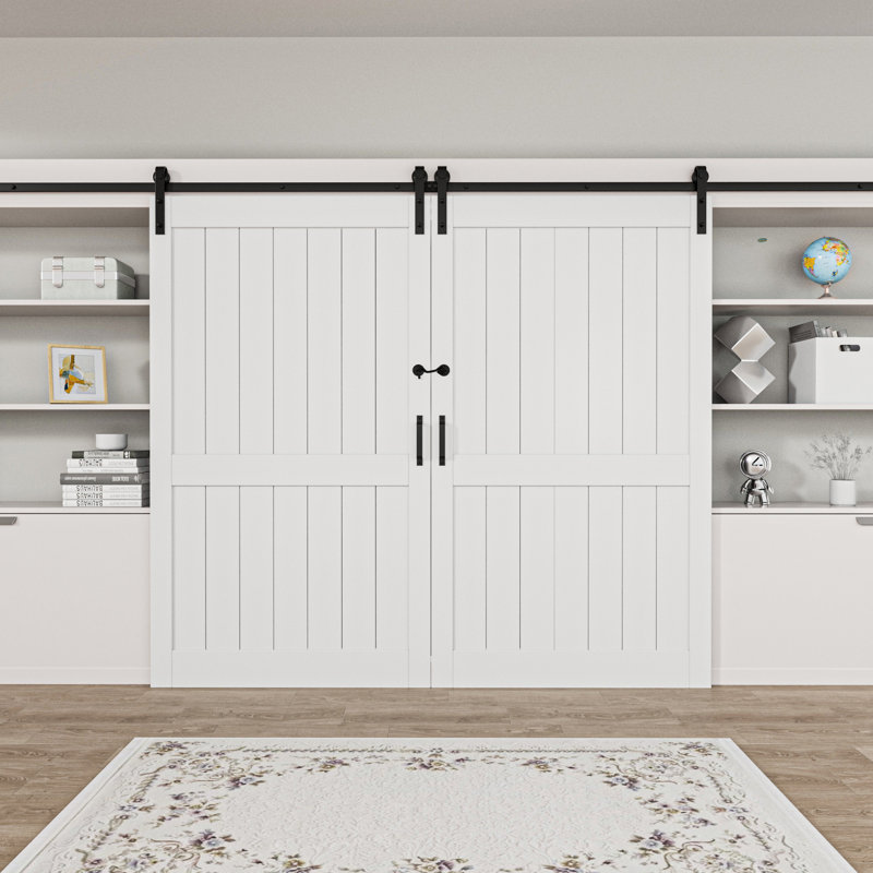 Panelled Barn Door with Soft Closing Installation Hardware Kit, 96" x 84"