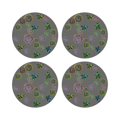 Succulents Floating Vegan Leather Round Pebble Placemat