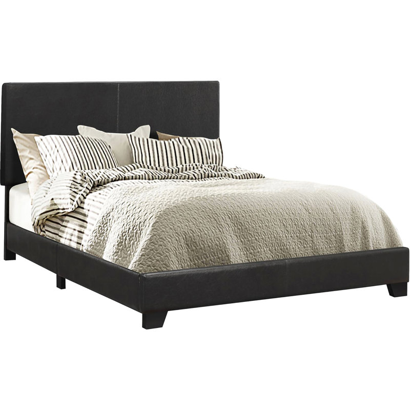 Modern Black Faux Leather Bed Frame With Panel Design For Full Size In A Comfortable Sleeping Area, Black, Full
