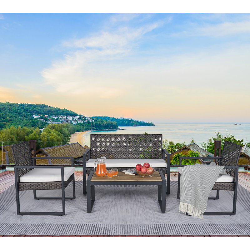 Ensemble de meubles de patio 4 pièces avec balcon et véranda, Brun / Gris, Blanc
