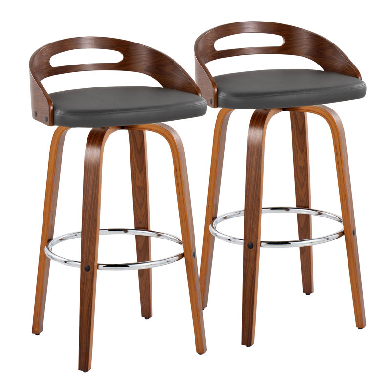Stoughton Swivel Upholstered Counter Stool, Walnut/Chrome, Gray, Bar Stool (30" Seat Height)