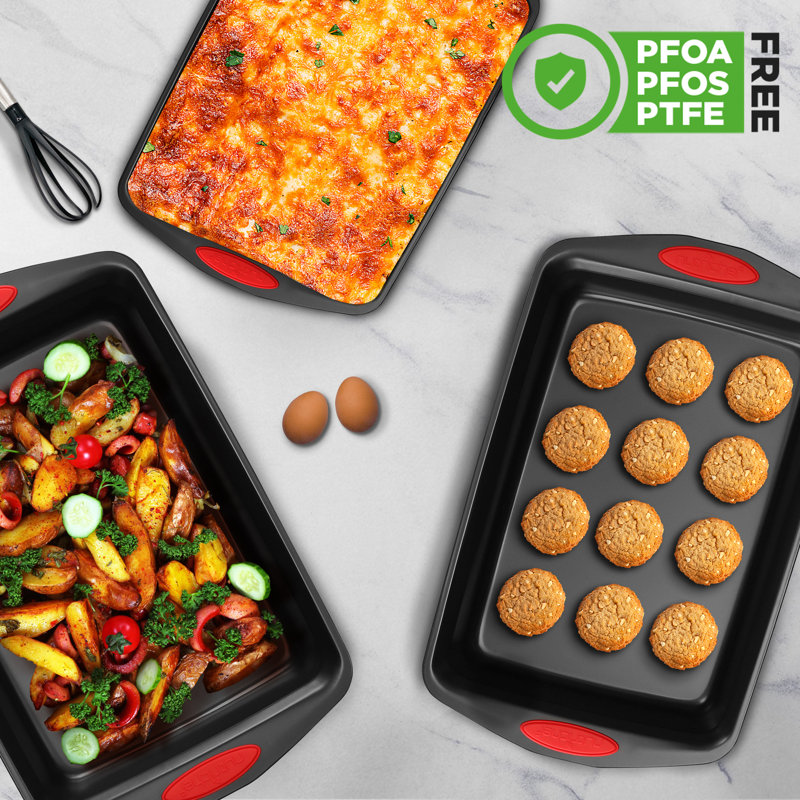 NutriChef Non-Stick Steel 3 Piece Cookie Sheet Set, Black