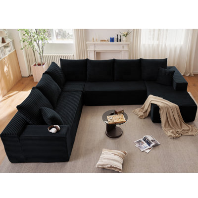 Canapé modulaire Boneless Cloud pour salon, grand canapé en forme de U avec 9 coussins, canapé moelleux à assise profonde en velours côtelé 136,9 x 110 po, aucun assemblage requis