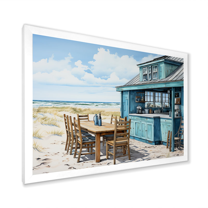 «Oceanfront beach restaurant panoramique - Coastal Windows», art encadré, Cadre de coin blanc fermé