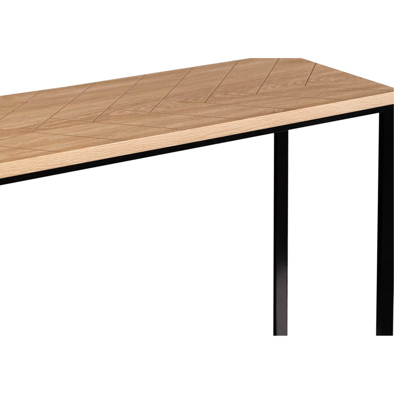 Console compacte côtière moderne, éléments en bois naturel et en métal noir, 39 po de long, polyvalente pour différents styles d'intérieur en métal, complémentaire aux décors