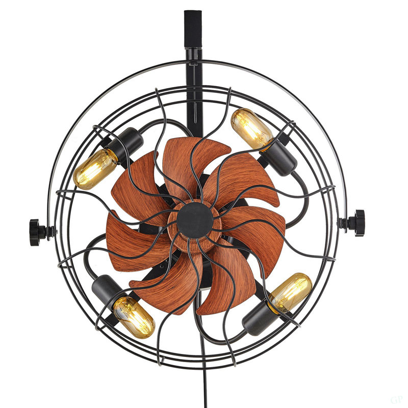 21 Inch Wall Mounted Fan With Light Remote 6 Speed E26 Socket No Bulb