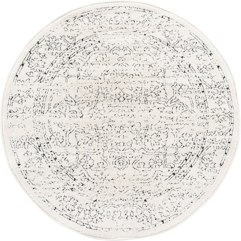 Tapis traditionnel Mekalah beige oriental, Rond 3 pi 3 po