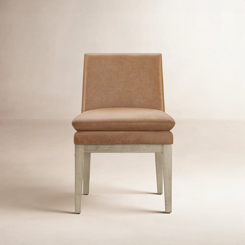 Bethea Leather Upholstered Dining Chair, Marseille Brown Genuine Leather