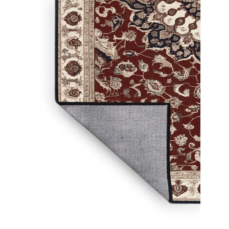 Tapis persan noir lavable à la machine, Rond 8 pi