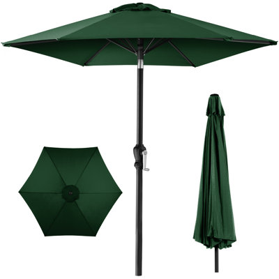 Shovon 10ft Outdoor Steel Market Patio Umbrella w/ Crank, Tilt Push Button, 6 Ribs