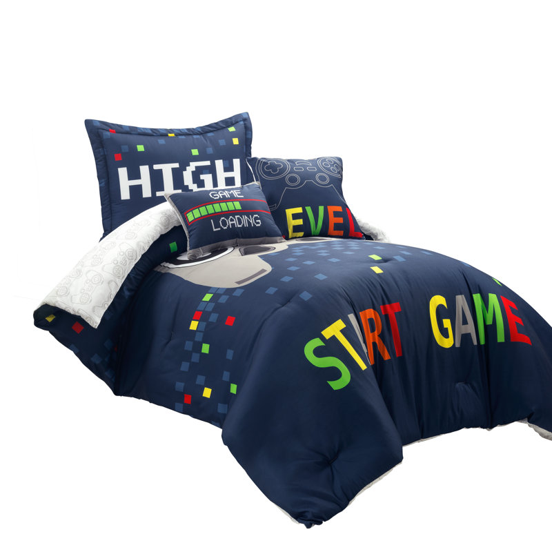 Navy Reversible Twin Microfiber Kids' Comforter Set